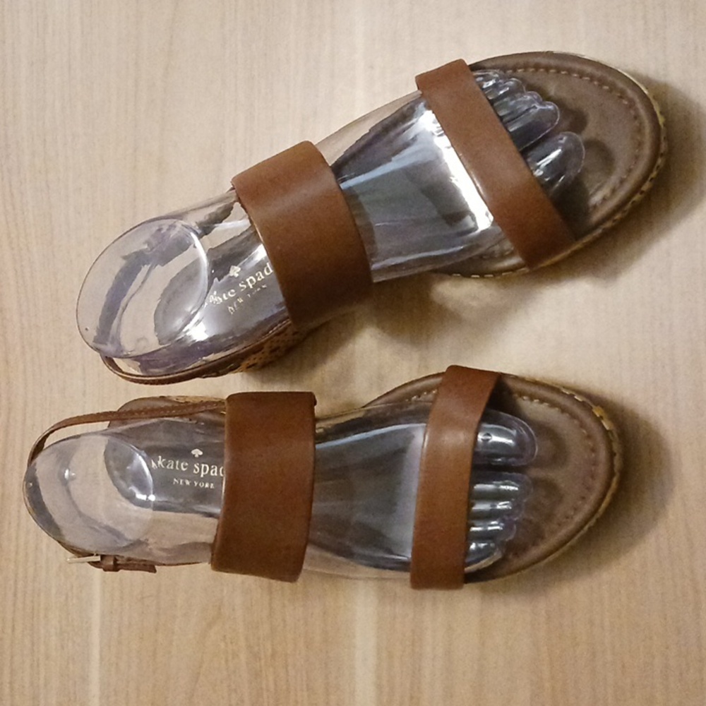 Kate Spade Two Strap Sandals with Perforated Gold Metal Side Wrap Size 7.5M